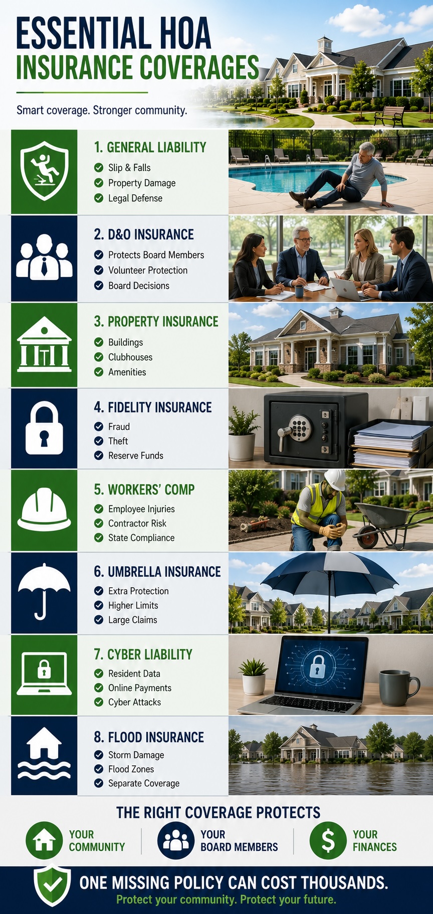 Essential HOA insurance coverages infographic